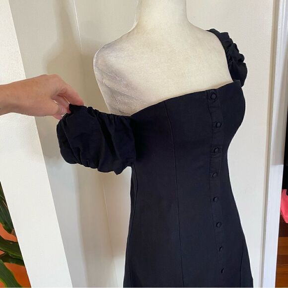 Zara Black Puff Sleeve Linen Blend Mini Dress Size XS - Picture 7 of 14